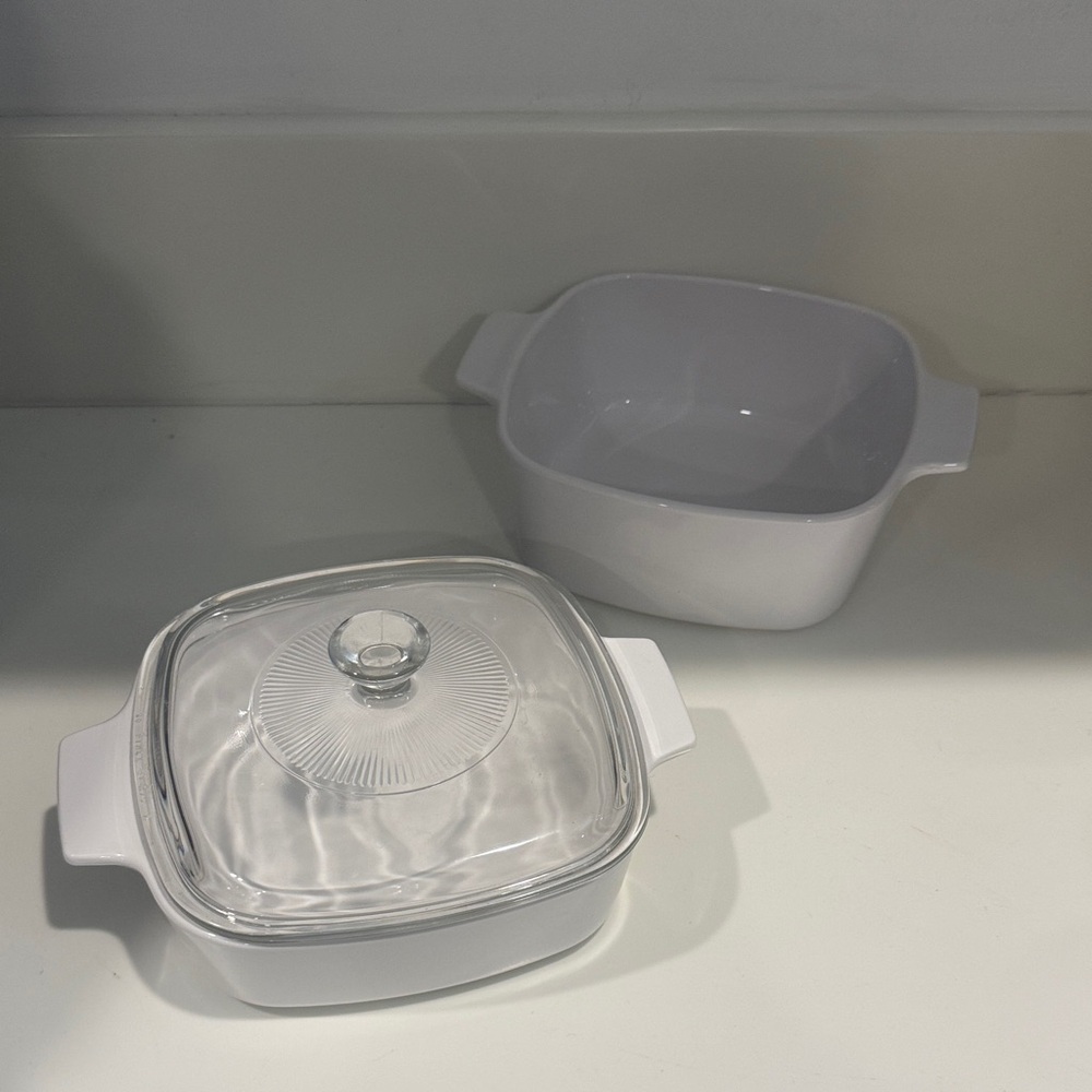 Corning Ware White Ceramic Casserole Dish Set A-1-B A-1.5-B with Lid